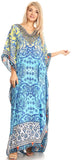 1 x RAW Customer Returns Sakkas P39 - Anahi Flowy Design V Neck Long Kaftan Dress Cover With Rhinestone - 17184-Yellow Blue - OS - RRP €65.53