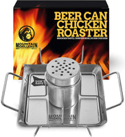 1 x RAW Customer Returns Mountain Grillers stainless steel roasting chicken roaster, 28.2 x 9.7 x 19.1 cm - beer can for chicken grill - grill accessories for barbecue - BBQ accessory with 4 vegetable skewers - beer chicken stand silver  - RRP €29.99