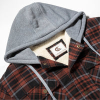 1 x RAW Customer Returns Coevals Club Men s Flannel Jacket Shirt Sherpa Lumberjack Shirt Flannel Shirt Long Sleeve Checkered Snap Buttons Cotton Winter Shirt Hood Russet Brown Black 6 4XL  - RRP €50.41