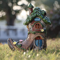 1 x RAW Customer Returns TERESA S COLLECTIONS Garden decoration for outdoors, 21 cm fairy house garden figure solar LED garden lighting fairy garden elf house made of synthetic resin solar light garden decoration for balcony gifts for women - RRP €29.99