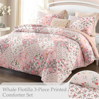 1 x RAW Customer Returns Whale Flotilla duvet in 220x230 cm, breathable and super soft quilted blanket for 4 seasons with 2 pillowcases, pink check - RRP €35.28