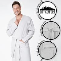 1 x RAW Customer Returns CityComfort Men s Bathrobe, 100 Cotton Bathrobe, Men s Shower Bathrobe M - 3XL Grey, L  - RRP €23.18