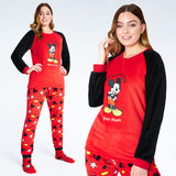 1 x RAW Customer Returns Disney Women s Winter Fleece Pajamas with Stitch Mickey Minnie Baby Yoda Socks Red Mickey, L  - RRP €31.25