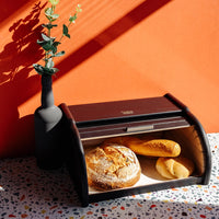 1 x RAW Customer Returns Creative Home Black Bread Bin Wood 38 x 28.5 x 17.5cm -1cm Perfect bread box for bread rolls cakes Bread box with roll lid Natural Bread Box Bread container for every kitchen - RRP €33.23