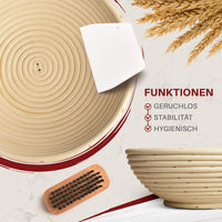 1 x RAW Customer Returns BOKATA proofing basket set, 25x9cm - Odorless, handmade natural rattan round proofing basket for 1KG dough - with linen cloth, scraper wooden brush - perfect for all types of bread beige  - RRP €14.11