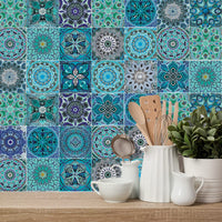 1 x RAW Customer Returns ANHUIB 16 Pieces Kitchen Tile Stickers, Bathroom Tile Stickers 20x20 Blue, Morocco Decorative Kitchen Stickers, Waterproof PVC Wall Sticker for Bathroom, Wall Sticker for Stairs Floor - RRP €15.69