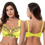 1 x RAW Customer Returns Curve Muse Plus Size Minimizer Unlined Wireless Bra with Lace Embroidery-3 Pack-Navy,Yellow,Black-95D - RRP €49.92