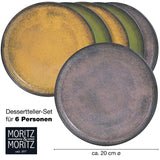 1 x RAW Customer Returns Moritz Moritz VIDA set of 6 dessert plates in vintage tones red, yellow and green - cake plate for 6 people - porcelain dishwasher and microwave safe - RRP €40.33