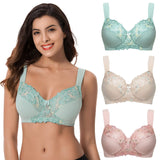 1 x RAW Customer Returns Curve Muse Plus Size Minimizer Unlined Wireless Bra with Lace Embroidery-3 Pack-Sage,Nude,Blush-36C - RRP €50.64