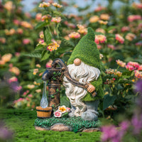 1 x RAW Customer Returns TERESA S COLLECTIONS 22cm garden decoration for outdoors, funny garden gnome weatherproof figure with LED solar lantern dwarf garden figures made of synthetic resin garden gnome garden - RRP €34.99