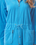 1 x RAW Customer Returns Morgenstern women s bathrobe short zip and hood turquoise bathing jacket small S cotton women s soft terry zip short light - RRP €40.28