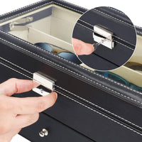 1 x RAW Customer Returns Kurtzy Lockable Sunglasses Storage Box - 2 Shelves and 12 Compartments for 12 Glasses - 12 Slots for Sunglasses and Eyeglasses Organizer - Unisex Black Multiple Glasses Holder - RRP €40.93