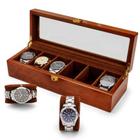 1 x RAW Customer Returns Premium watch box for men made of 100 real wood with space for 6 large watches - Elegant wooden storage box with 100 glass window - RRP €59.99