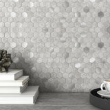 1 x RAW Customer Returns M MOFIT 3D wall tiles self-adhesive kitchen, hexagon mosaic mosaic tiles marble tiles tile stickers marble look cement gray 10 sheets  - RRP €53.29