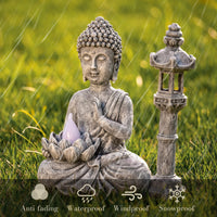 1 x RAW Customer Returns TERESA S COLLECTIONS Buddha Statue with Stone Lantern Pagoda Statue Solar Garden Figures, Meditating Buddha Statue Solar Lights for Outdoor Use, Decoration for Garden Yard Patio - RRP €42.98