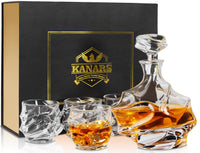 1 x RAW Customer Returns KANARS Whiskey Glasses and Decanter, Lead Free Sturdy Crystal Whiskey Bottle Set for Scotch, Bourbon, 750 ml Decanter and 4 Whiskey Glasses 320 ml, Luxury Gift Box, 5 Pieces - RRP €66.66