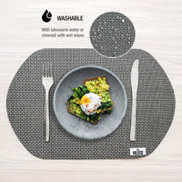 1 x RAW Customer Returns VILSTO Washable Placemats, Round Plate Coaster Placemat, Non-Slip Heat-Resistant Placemats, Dirt-Repellent and Washable, Table Decoration Dining Table, Pack of 4, Grey - RRP €27.99