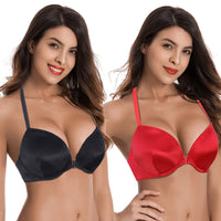 1 x RAW Customer Returns Curve Muse Women s Push Up Add 1 and Half Cup Underwire Halter Front Closed Closure Bras-2 Pack-Black,Red-105C - RRP €41.21