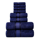 1 x RAW Customer Returns JAQAAR 8-piece towel set made of 100 cotton, OEKO Tex tested, 550 GSM very soft and super absorbent, 2 bath towels, 2 hand towels, 4 guest towels color navy blue . - RRP €44.99