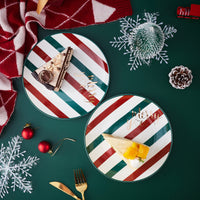 7 x Brand New Swuut Bone China Christmas Holiday Dessert Plates Salad Plates Set of 4 Dishwasher Safe Stripes, 20cm  - RRP €378.7