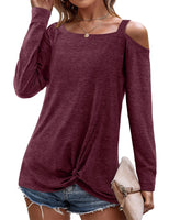 1 x RAW Customer Returns Beluring Ladies Cold Shoulder Top Long Sleeve T-Shirts Blouse Brown Size M - RRP €24.0