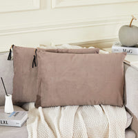 6 x Brand New Juliyeh set of 2 velvet cushion covers, cushion covers with metallic zippers, decorative cushion covers, sofa cushion covers, decorative cushion covers with leather knots for the living room, 40 x 60 cm, warm grey - RRP €110.1