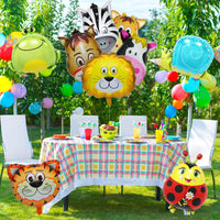 4 x Brand New Jungle Animals Head Foil Balloon Set - 9 Pieces Jungle Animal Balloon Tiger Lion Monkey Zebra Giraffe Frog Cow Snails Insect Helium Balloon for Children Birthday Decoration Children s Birthday Forest Animals Decoration - RRP €26.6