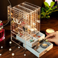 1 x RAW Customer Returns BELLE VOUS Earrings Storage Jewelry Organizer - L12.8 x W13 x H24.5 cm - Dustproof Acrylic Jewelry Box with Earring Storage Velvet Drawers - Earrings, Bracelets Necklace Holder - RRP €29.99