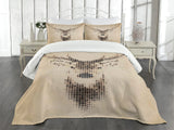 1 x RAW Customer Returns ABAKUHAUS Deer Bedspread Set, Deer Portrait with Dots, Set with Pillowcases No Fading, for Double Beds 264 x 220 cm, Brown Cream - RRP €79.95