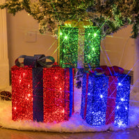 1 x RAW Customer Returns DELICHTER LED Christmas decoration, 3 red green blue gift box with bows Christmas lights for indoors, rooms, apartments near the Christmas tree - RRP €39.42