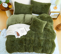 1 x RAW Customer Returns Menkala Plush Bed Linen 135 x 200 cm Winter Fluffy Warm Olive Green Duvet Cover Tie Dye Printed Green Plush Bedding Set Fleece Long Hair Faux Fur Duvet Cover with Zip and 1 Pillowcase 80 x 80 cm - RRP €43.96