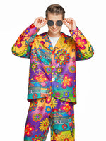 1 x RAW Customer Returns IKALI Hippie Costume Men 60s 70s Hippie Halloween Suit Adult Top and Pants for Fancy Dress Party XXL - RRP €30.43