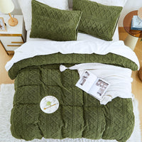 1 x RAW Customer Returns Menkala Winter Bed Linen 155x220 Green Warm Fleece Cashmere Touch Plush Duvet Cover Fluffy Rabbit Fur Fleece Microfiber Green Winter Bed Linen with Zipper and 1 Pillowcase 80x80 - RRP €45.37