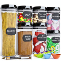 1 x Brand New Chef s Path Food Storage Container Set - 7 Piece - Kitchen Pantry Organization - BPA Free - Plastic Containers with Sturdy Lids Ideal for Cereal, Flour Sugar - Labels, Markers Spoon Set - RRP €20.4