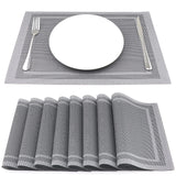 1 x RAW Customer Returns SueH Design Woven Placemats Set of 8 Vinyl Heat Resistant Placemats Anti-fouling and Washable 45 cm x 30 cm, Gray and Silver - RRP €20.99