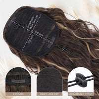 1 x RAW Customer Returns PORSMEER Ponytail Hairpiece Long 76 cm with Drawstring Wavy Curls Ponytail Extension Dark Brown with Blonde Natural Clip in Hairpiece Ponytail Hair Braid for Women Afro Braid Hair Extensions - RRP €20.16