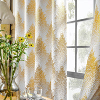 3 x Brand New FMFUNCTEX White Gold Foil Pine Forest Opaque Curtains Eyelet Curtain Cold Protection Blackout Curtains Thermal Insulated Curtains for Living Room Bedroom 132 x 175 cm Set of 2 - RRP €114.9