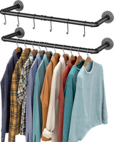 1 x RAW Customer Returns OROPY Industrial Style Pipe Clothes Rack Set of 2, Wall Mounted Removable Retro Metal Clothes Rail Hanging Rail Two Bases  - RRP €36.0