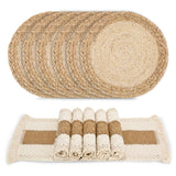 1 x RAW Customer Returns Zology Handmade Boho Placemats Set of 6 Natural Cotton Burlap and Water Straw Woven Combination Table Mats Macrame Decor and Farmhouse Style Placemats for Dining Table Kitchen - RRP €39.34