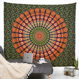 1 x RAW Customer Returns Indian Golden Green Mandala Tapestry Wall Hanging 90 x84 Peacock Hippie Tapestries Hippie Beach Throw College Dorm Decor Bohemian Boho Bed Sheet - RRP €18.99