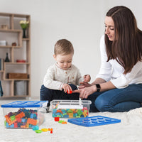 1 x RAW Customer Returns Winter Shore Large and Small Blue Plastic Toy Boxes Pack of 2 - Transparent Organizer Box with Snap Closure Lids for Organizing Lego, Puzzles, Materials and Crafts - RRP €28.99