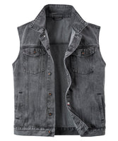 1 x RAW Customer Returns Harbrosrce Men s Denim Sleeveless Vest Retro Vintage Cool Cotton Sleeveless Denim Jacket for Motorcycle Photography Outerwear - RRP €43.99