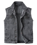 1 x RAW Customer Returns Harbrosrce Men s Sleeveless Denim Vest Retro Vintage Cotton Sleeveless Denim Jacket for Motorcycle Photography Outerwear - RRP €43.99