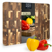 1 x RAW Customer Returns Moritz Moritz Wooden Cutting Board Large - 41x30x3cm - Antibacterial Acacia Wooden Board Kitchen - For cutting bread, vegetables, fruit, meat and cheese - RRP €30.24