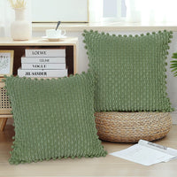 1 x Brand New SOMYTING 2PCS Cushion Cover Pillow Pillowcases Corduroy Cushion Cover Pompom Throw Pillow Decorative for Sofa Bed Living Room Decorative Pillowcase Pillowcase Decoration 45 x 45 cm Dark Green - RRP €20.4