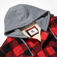 1 x RAW Customer Returns Coevals Club Men s Flannel Jacket Shirt Sherpa Lumberjack Shirt Flannel Shirt Long Sleeve Checkered Snap Buttons Cotton Winter Shirt Hood Red Black 1 3XL  - RRP €50.41