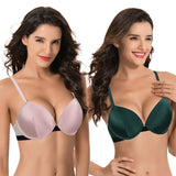 1 x RAW Customer Returns Curve Muse Women s Plus Size Add 1 and a Half Push Up Underwire Lace Bras-Pack of 2-Green,Light Pink-110C - RRP €45.99