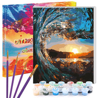 1 x Brand New WISKALON DIY Oil Painting Paint by Numbers Kit for Adults Kids Beginner Home Decoration Gifts - Sunset Seascape 16x20 with Wooden Frame - RRP €19.2