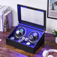 1 x RAW Customer Returns ANWBROAD Automatic Watch Winder Box 4 6 Watches Ultra-Quiet Watch Winder LED Light 4 Rotation Modes Luxury Automatic Mechanical Watch Winder Carbon Fiber JWW002C - RRP €74.62