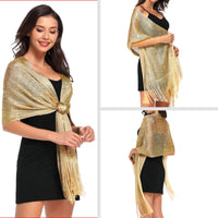 1 x RAW Customer Returns vimate Gold Scarves and Shawls for Evening Dresses, Sparkling Metallic Scarves and Shawls for Evening Party Dresses DE-Dark Gold  - RRP €23.18